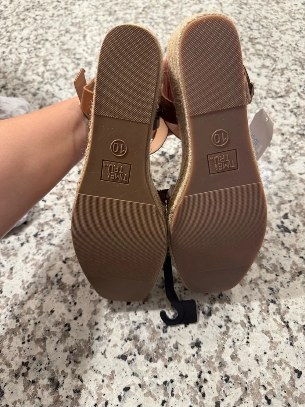 Time and Tru Brown Espadrille Wedge Sandals with Ankle Strap